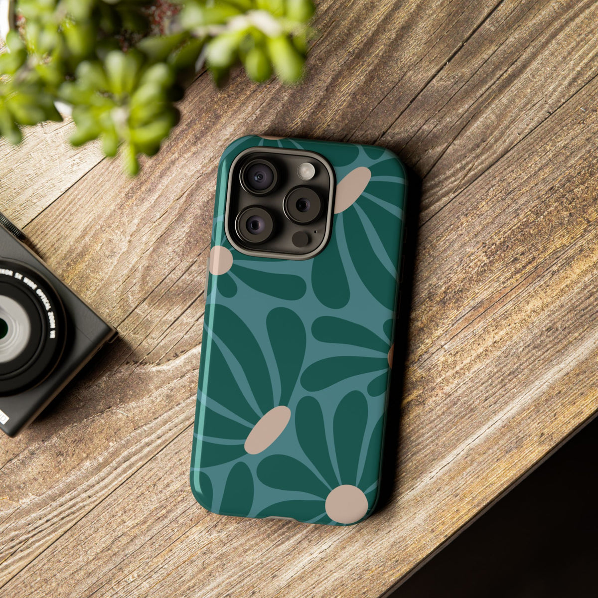 Retro Turquoise Daisy Pattern Phone Case - Green Phone Case
