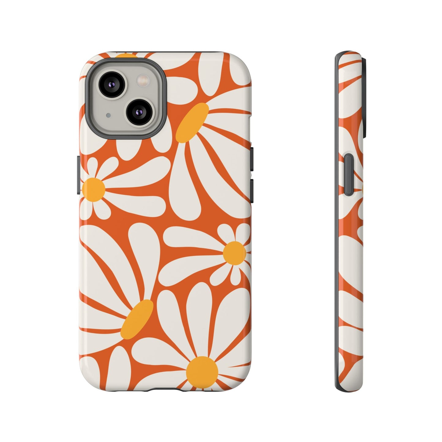 Retro Orange Daisy Pattern Phone Case - Orange Phone Case - iPhone 14 / Glossy