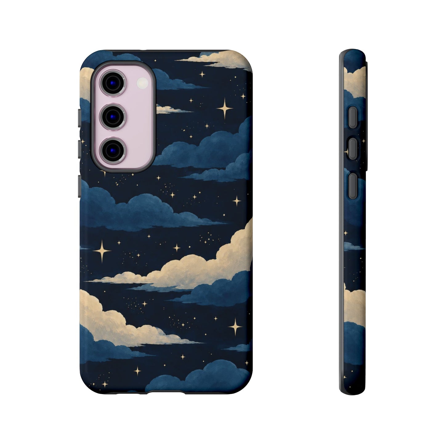 Illustrated Navy Blue Clouds & Stars Phone Case