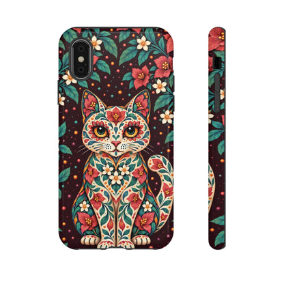 Vibrant Terracotta and Teal Calavera Cat Phone Case - Multicolor Phone Case - iPhone XS / Glossy