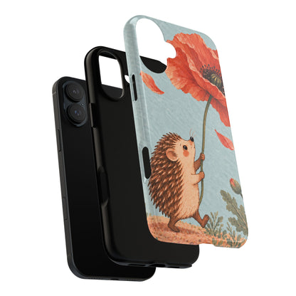 Whimsical Pale Blue Hedgehog and Poppy Phone Case - Blue Phone Case