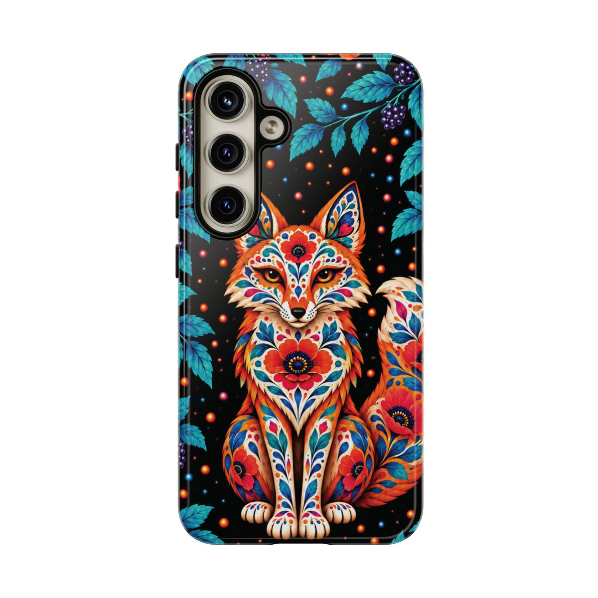 Vibrant Orange and Turquoise Calavera Fox Phone Case - Multicolor Phone Case - Samsung Galaxy S24 / Glossy