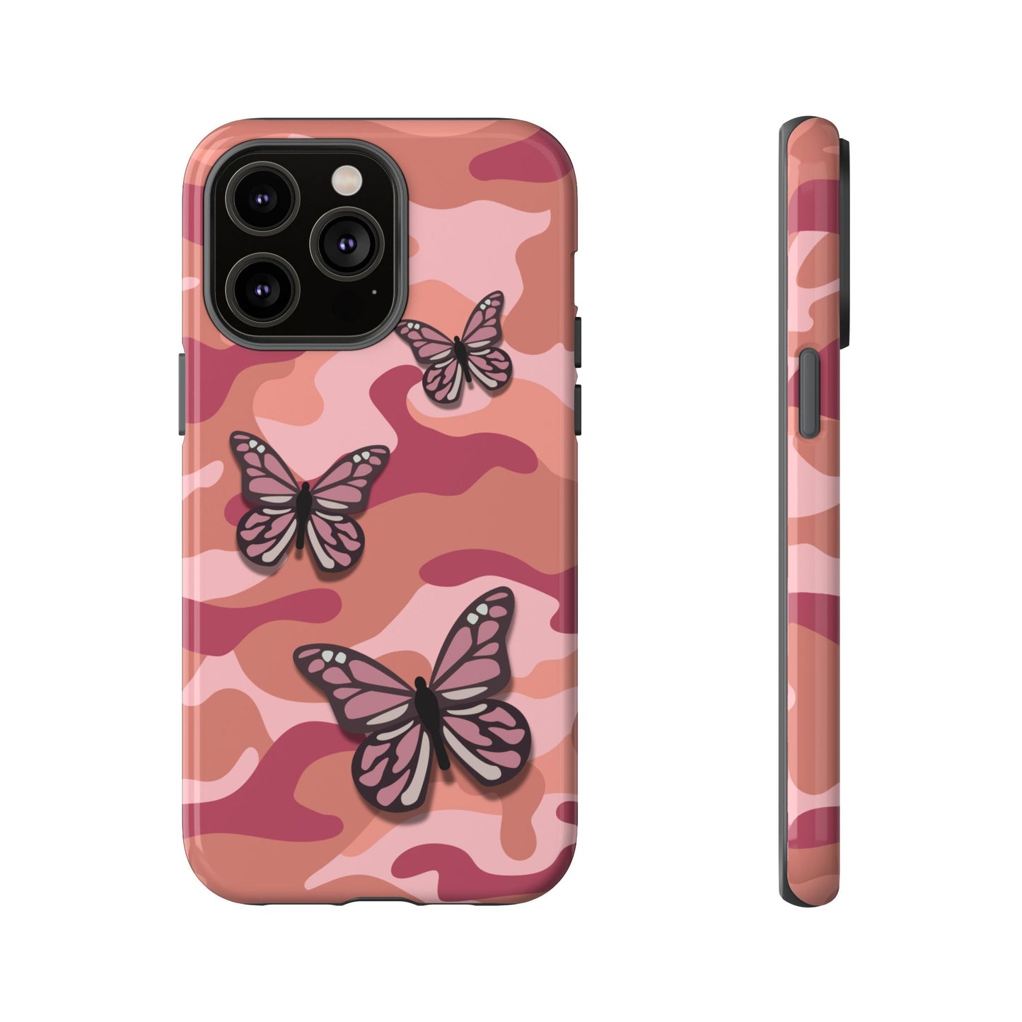 iPhone 14 Pro Max / Glossy Phone Case - Pink Butterfly Camo Phone Case