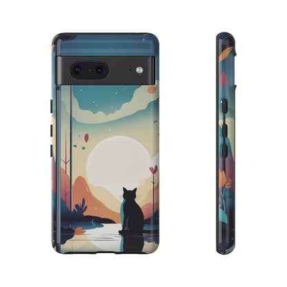 Stylised Cat & Moon Design Phone Case - Multicolor Phone Case - Google Pixel 7 / Glossy