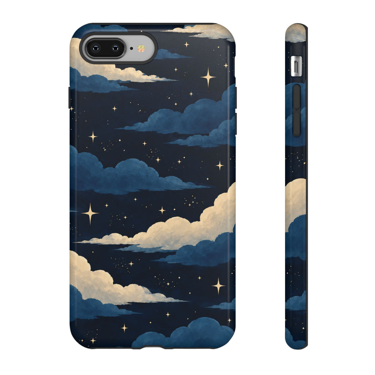 Illustrated Navy Blue Clouds & Stars Phone Case