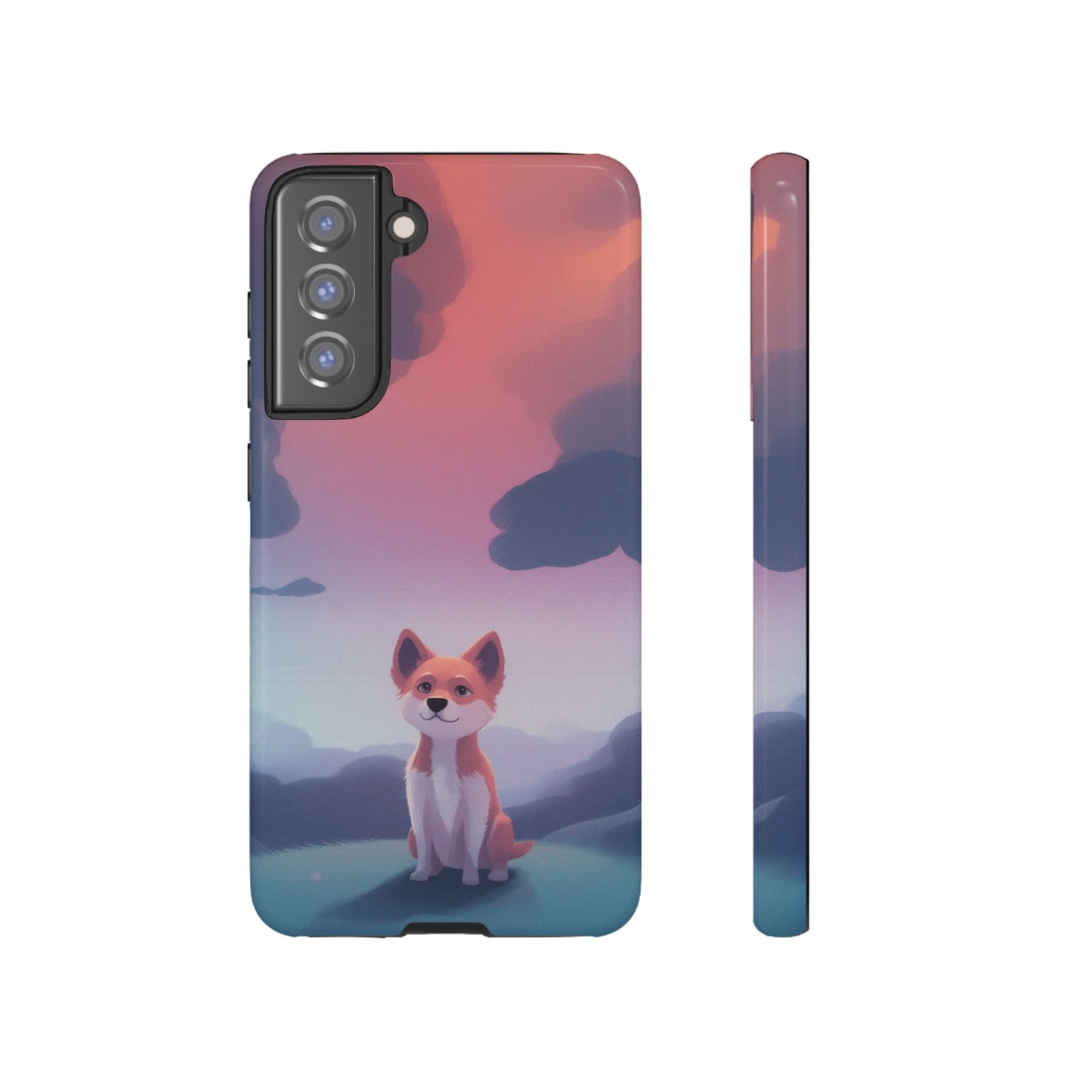 Samsung Galaxy S21 FE / Glossy Phone Case - Cute Dog & Cloud Design Phone Case