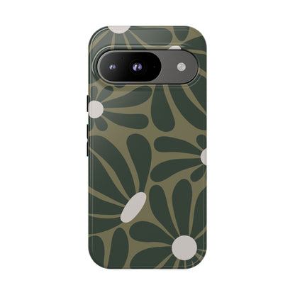 Google Pixel 9 / Glossy Phone Case - ’Retro Olive Green Daisy Pattern’ Phone Case