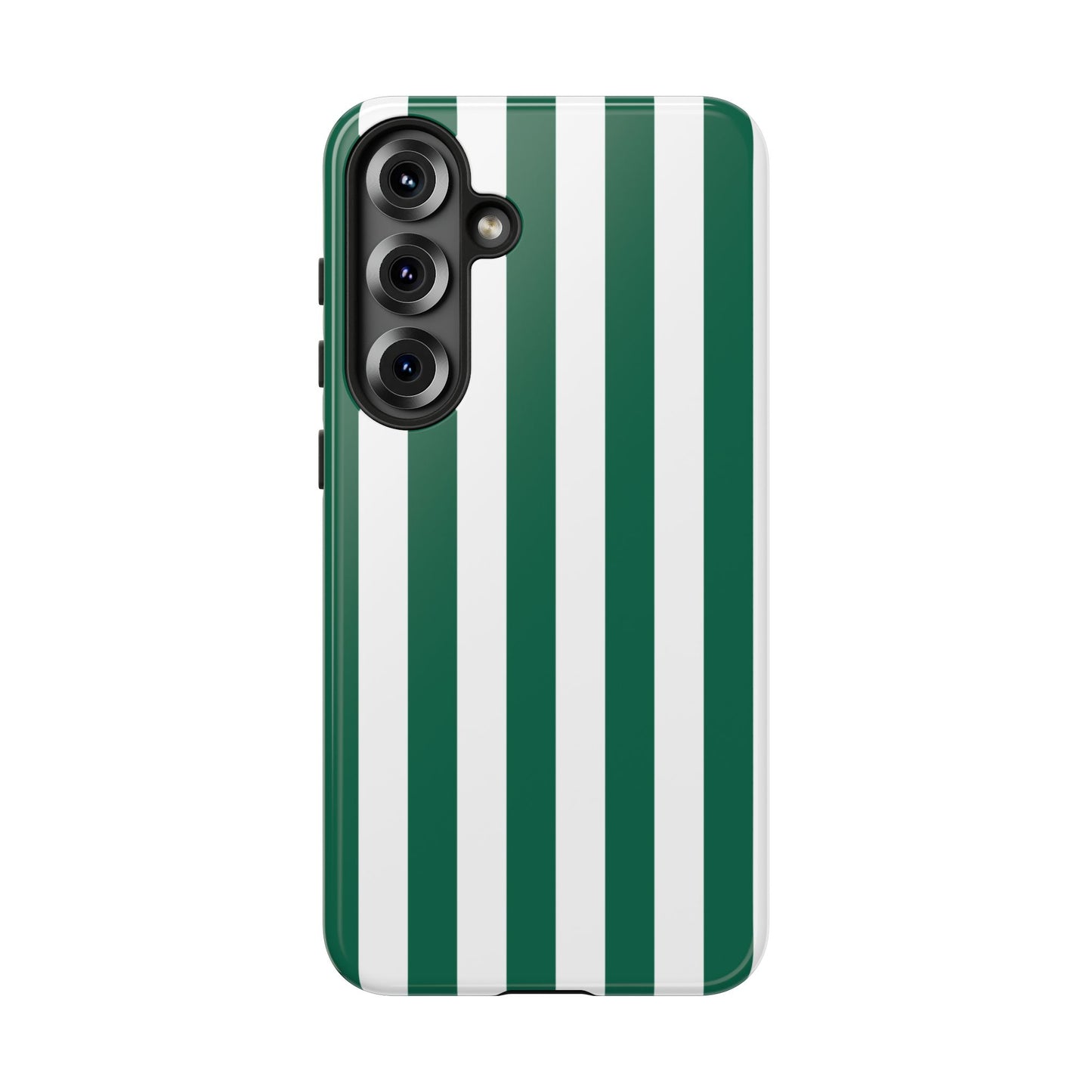 Samsung Galaxy S25 Plus / Glossy Phone Case - Simple Green & White Stripe Pattern Phone Case