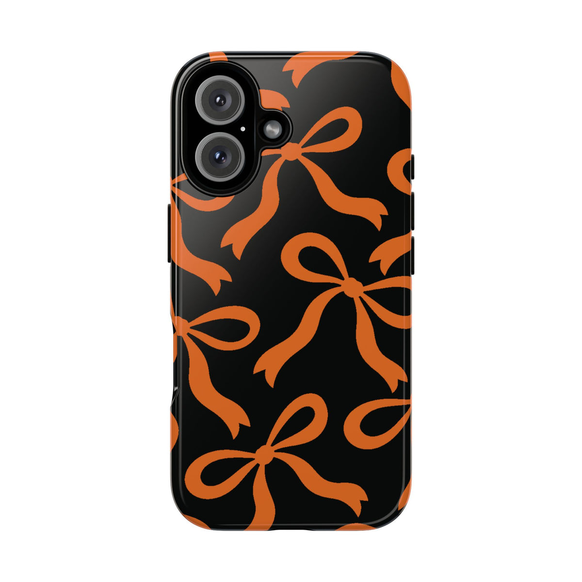 Bold Black and Burnt Orange Bow Pattern Phone Case - Black Phone Case - iPhone 16 / Glossy