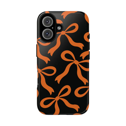 Bold Black and Burnt Orange Bow Pattern Phone Case - Black Phone Case - iPhone 16 / Glossy