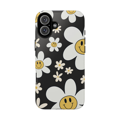 Fun Retro Daisy Pattern with Dark Grey Background Phone Case - Grey Phone Case - iPhone 16 Plus / Glossy