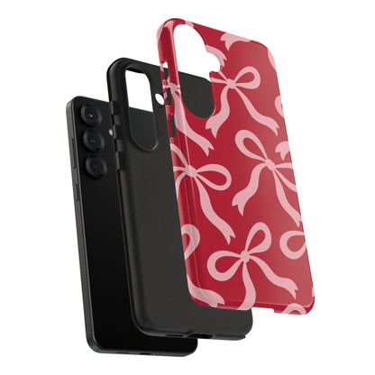 Bold Raspberry Red and Blush Pink Bow Pattern Phone Case - Red Phone Case