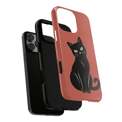Minimalist Coral Red & Black Cat Phone Case