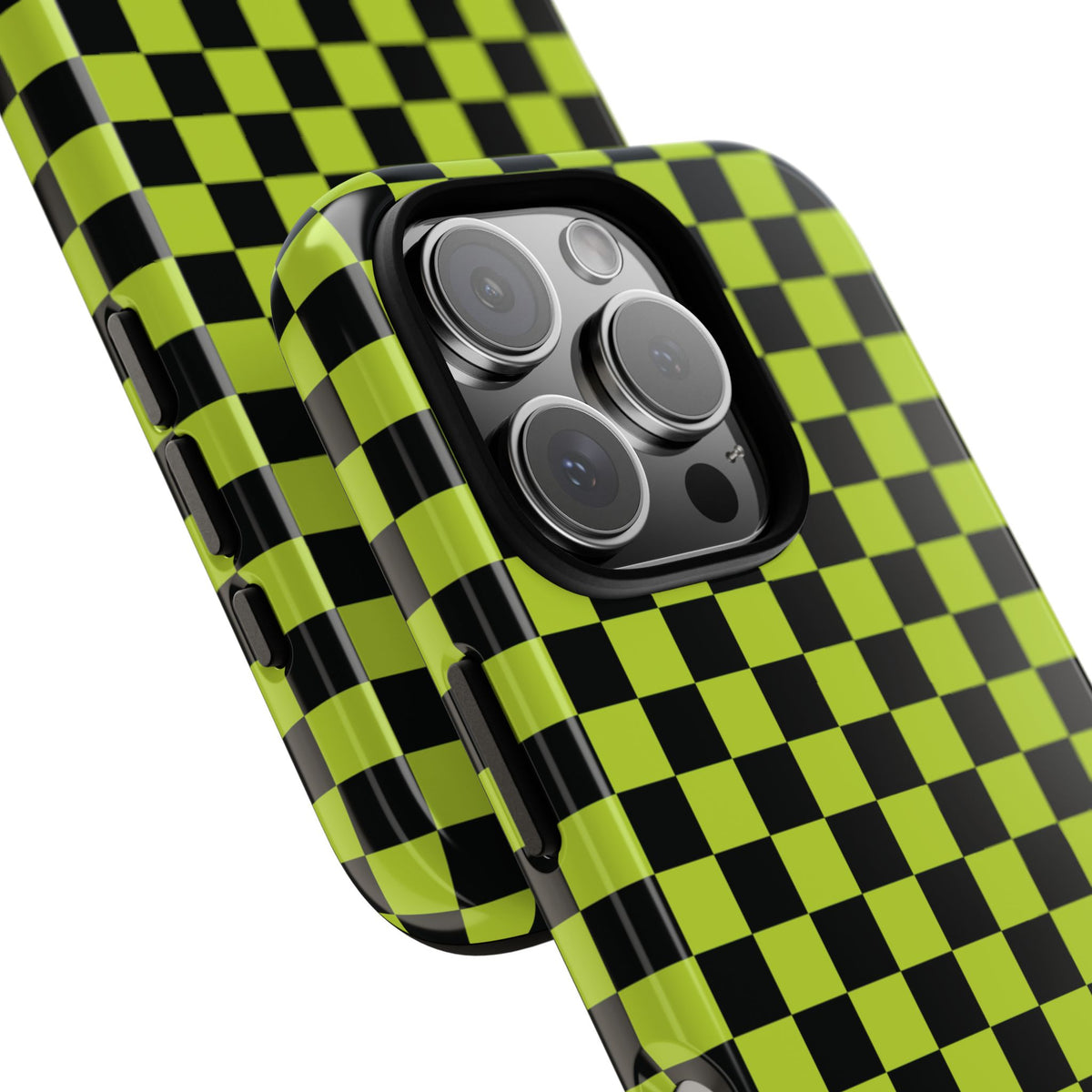 Trendy Neon Lime Green & Black Small Checked Pattern Phone Case - Green Phone Case
