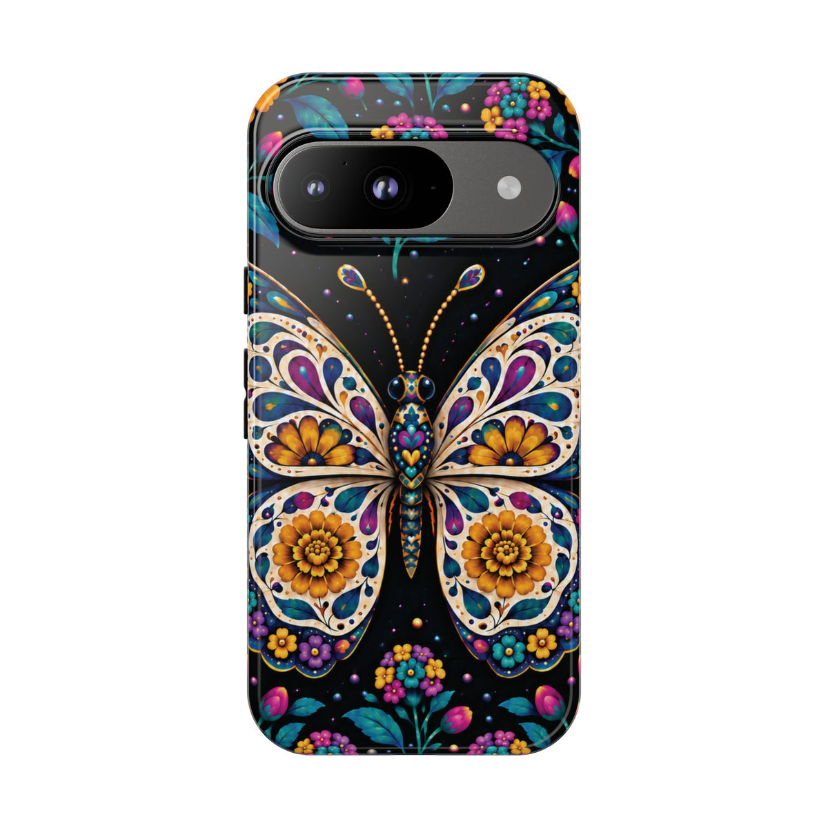 Vibrant Purple and Teal Calavera Butterfly Phone Case - Multicolor Phone Case - Google Pixel 9 / Glossy