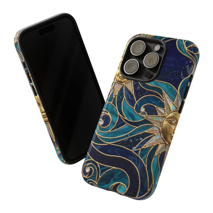Elegant Teal & Gold Celestial Suns Phone Case