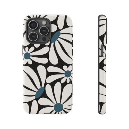 iPhone 15 Pro Max / Glossy Phone Case - Retro Black Daisy Pattern Phone Case