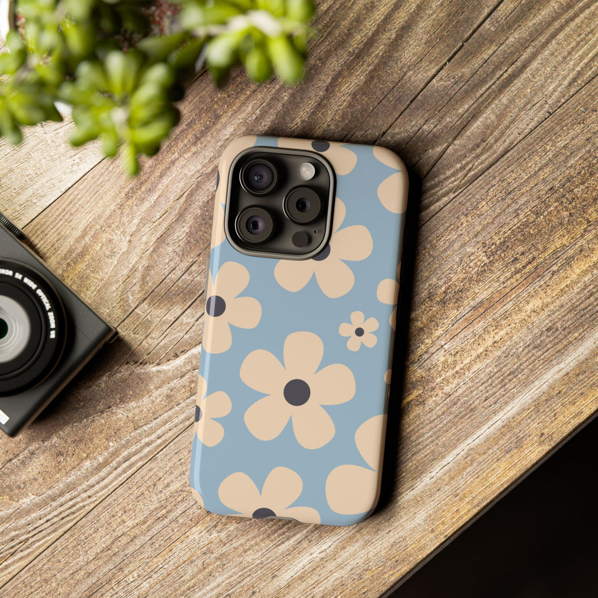 Cute Light Blue & Cream Daisy Pattern Phone Case - Blue Phone Case