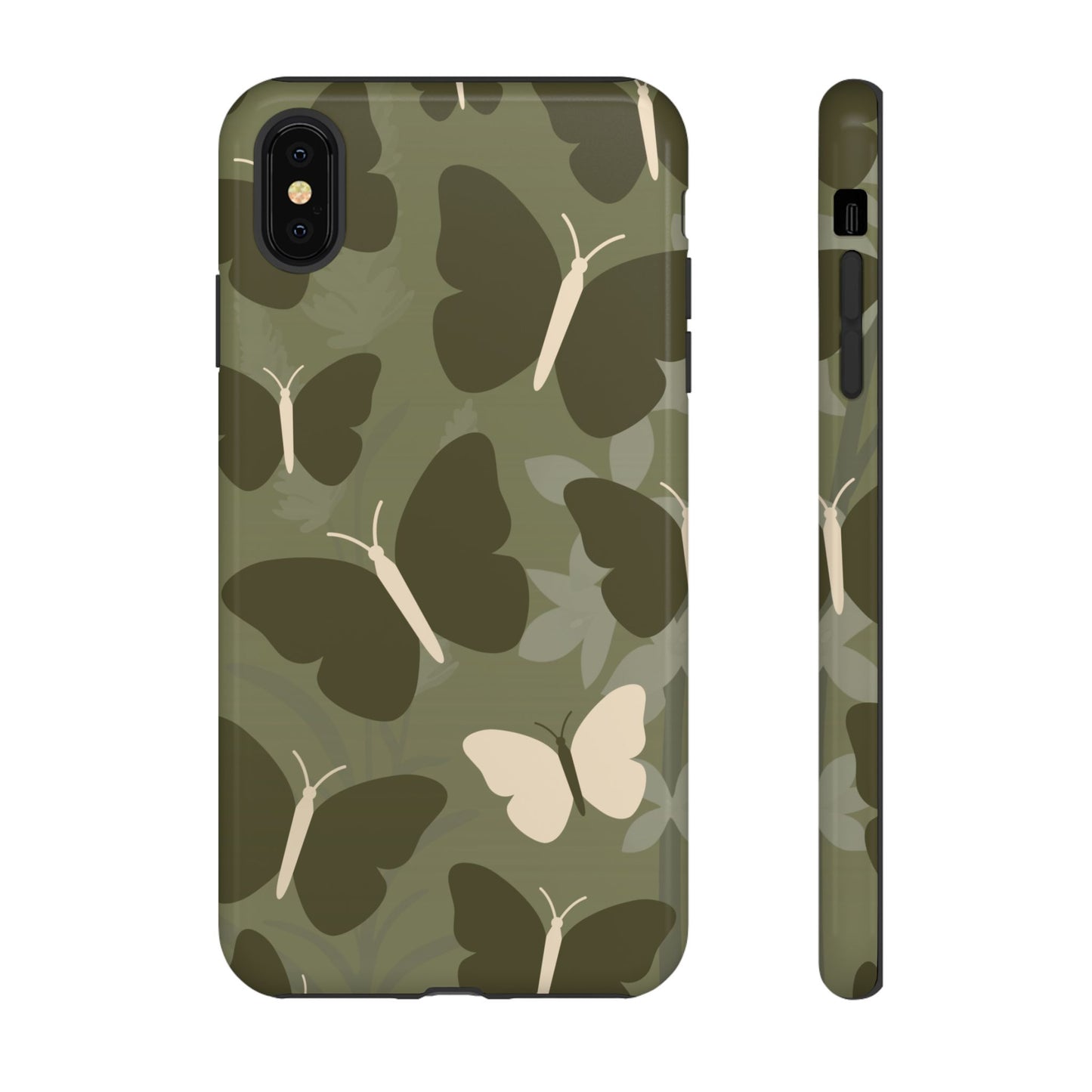 iPhone XS MAX / Glossy Phone Case - Minimalist Olive Green Butterfly Pattern Phone Case