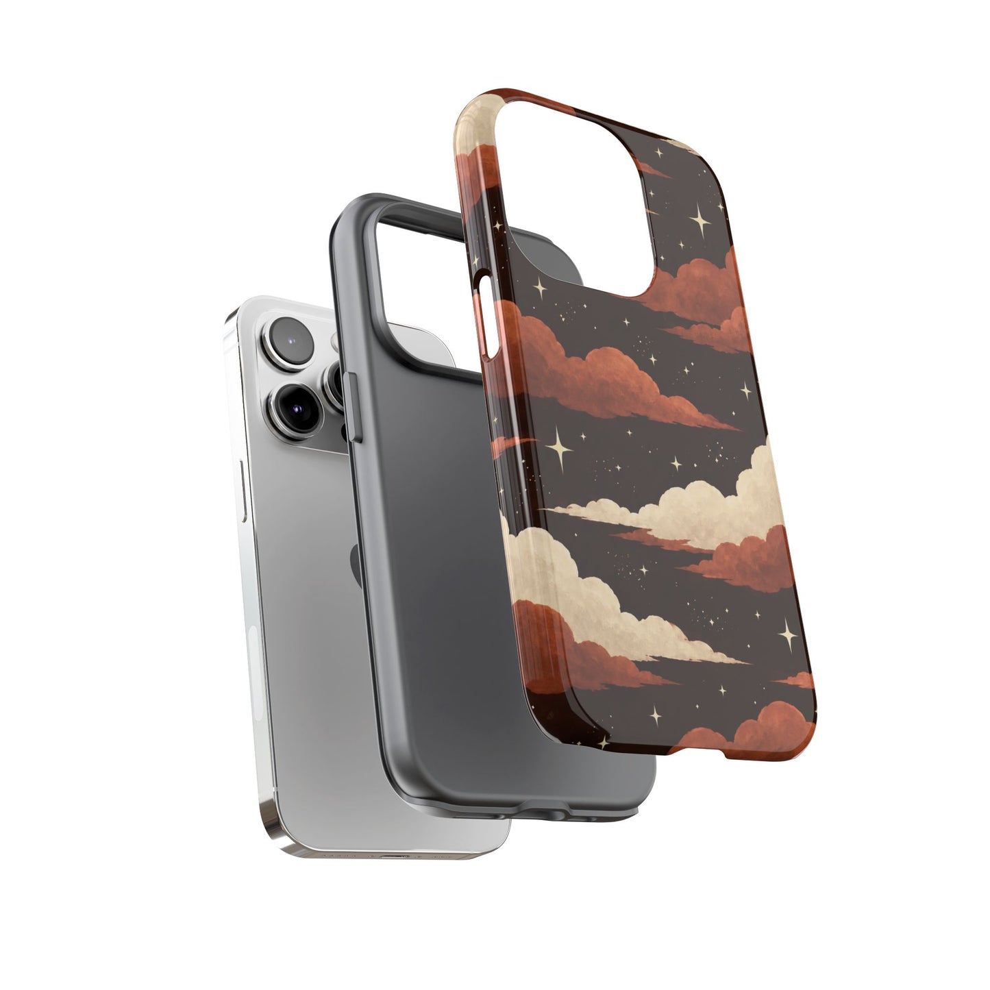 Illustrated Burnt Orange Clouds & Stars Phone Case