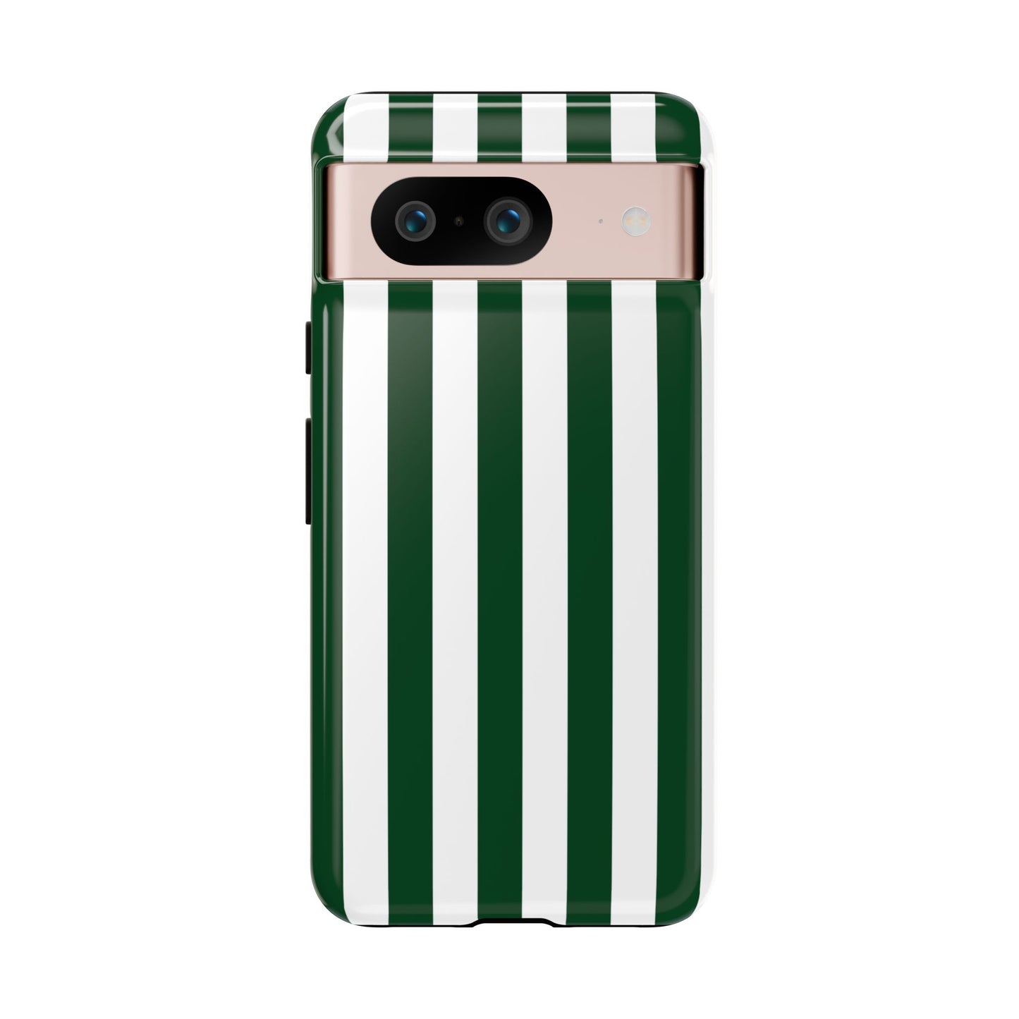 Google Pixel 8 / Glossy Phone Case - Simple Dark Green & White Stripe Pattern Phone Case