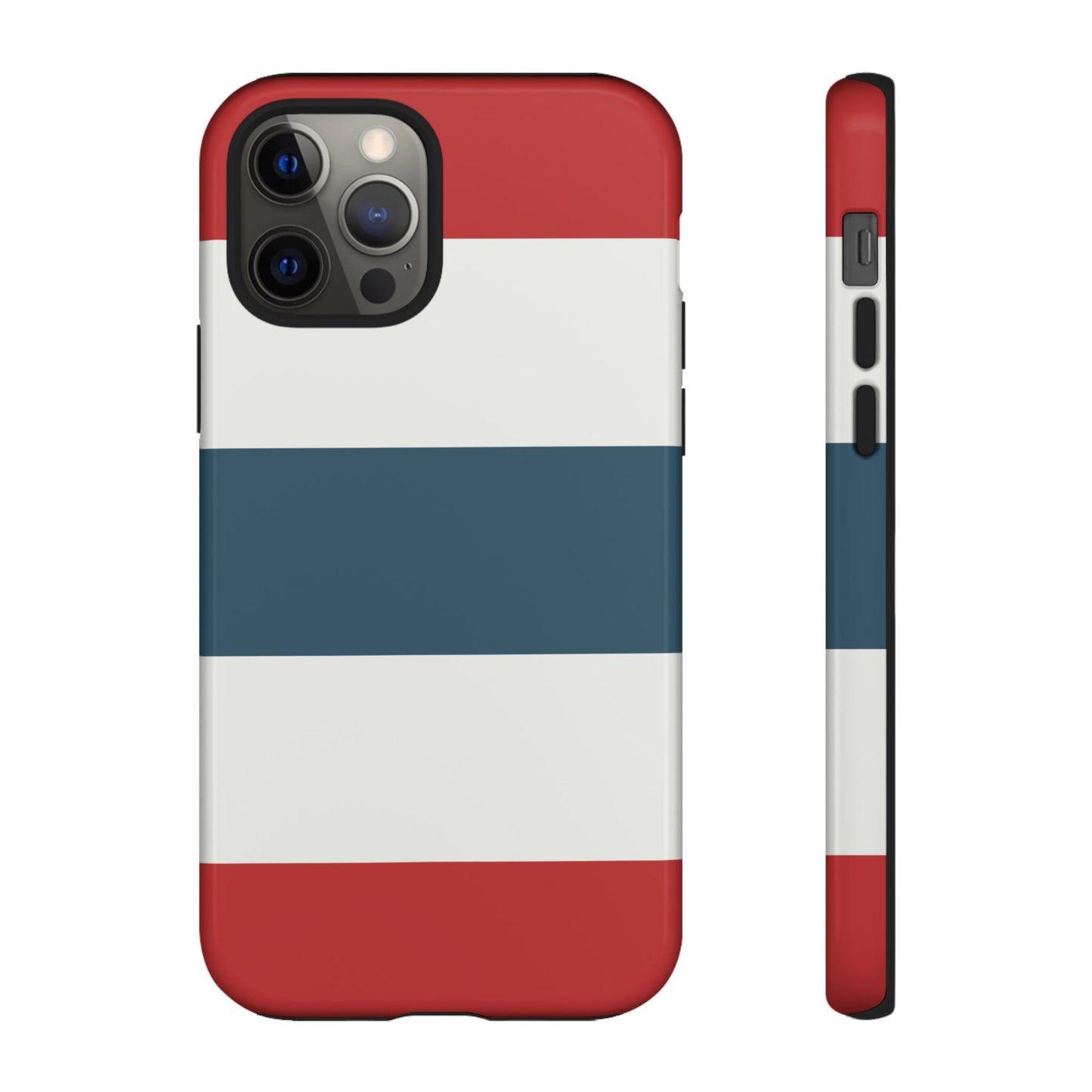 iPhone 12 Pro / Glossy Phone Case - Red White & Blue Horizontal Stripe Pattern Phone Case