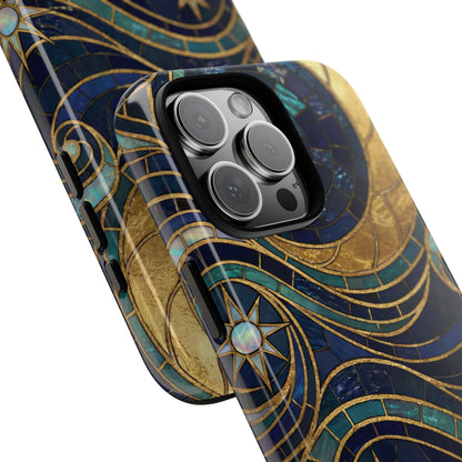 Elegant Navy & Gold Crescent Moon Mosaic Phone Case