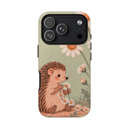 Whimsical Sage Green Hedgehog and Daisy Chain Phone Case - Green Phone Case - iPhone 17 Pro / Glossy