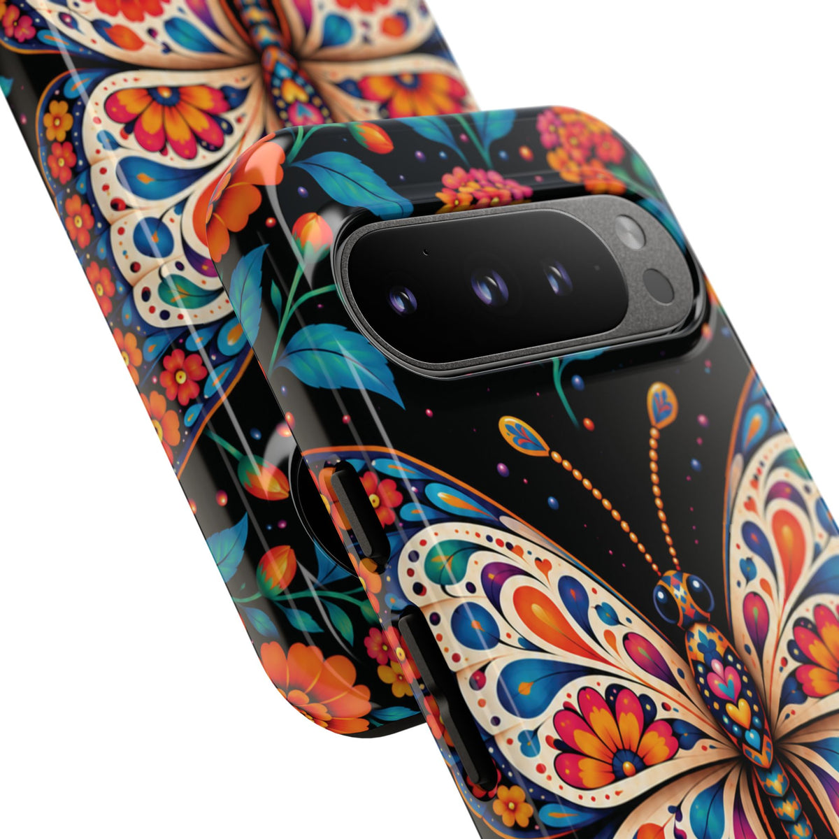 Vibrant Orange and Turquoise Calavera Butterfly Phone Case - Multicolor Phone Case