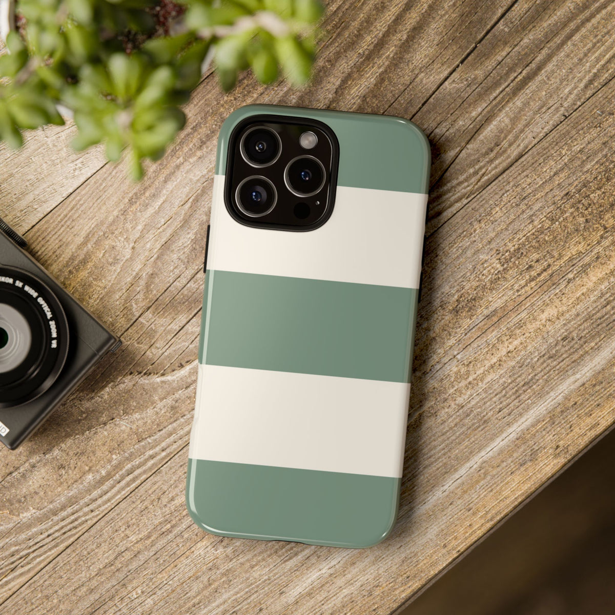 Green & White Horizontal Stripe Pattern Phone Case - Green Phone Case