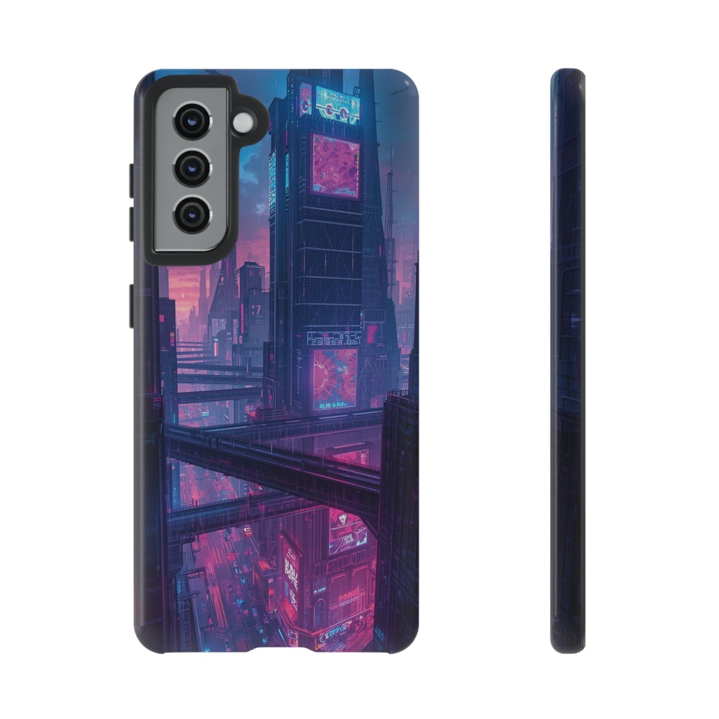 Neon Cyberpunk Megacity Sci-fi Phone Case - Blue Phone Case - Samsung Galaxy S21 / Glossy