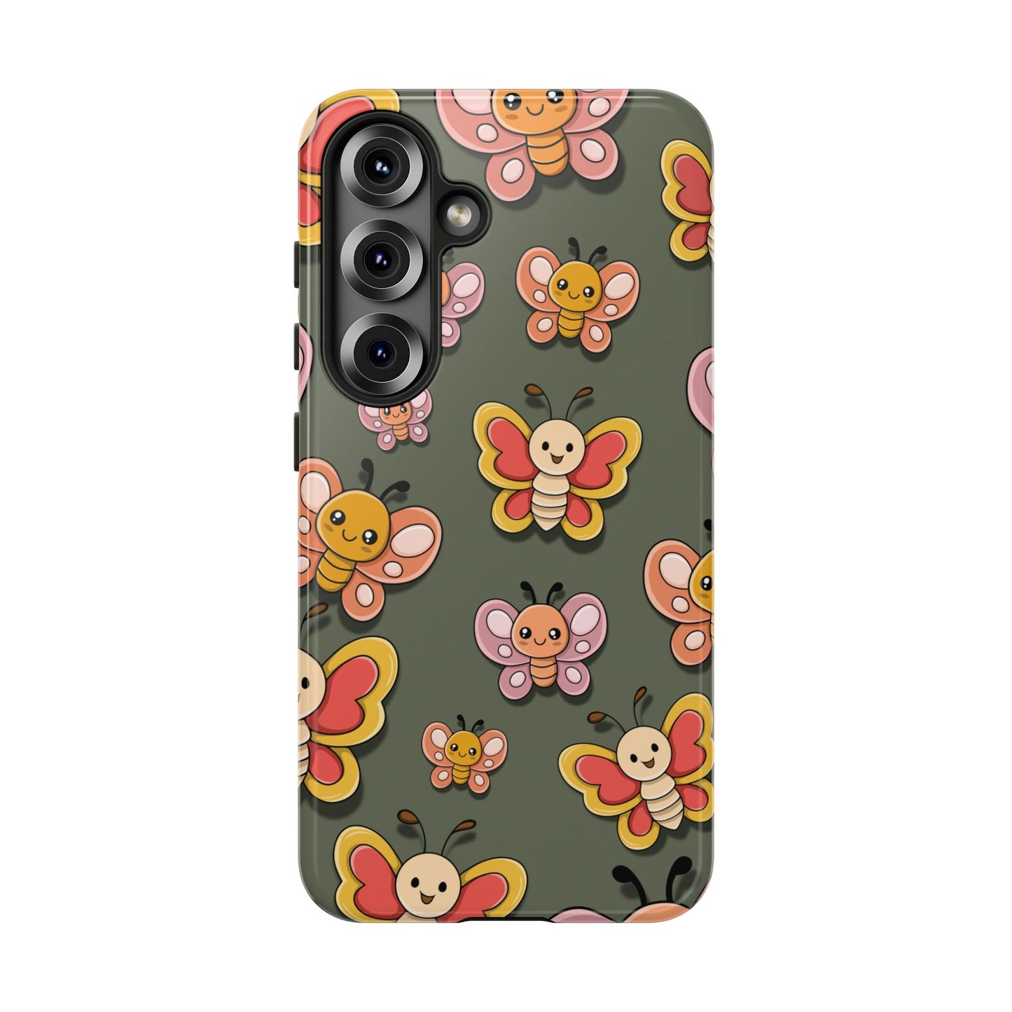 Samsung Galaxy S25 / Glossy Phone Case - Green Butterfly Sticker Design Phone Case