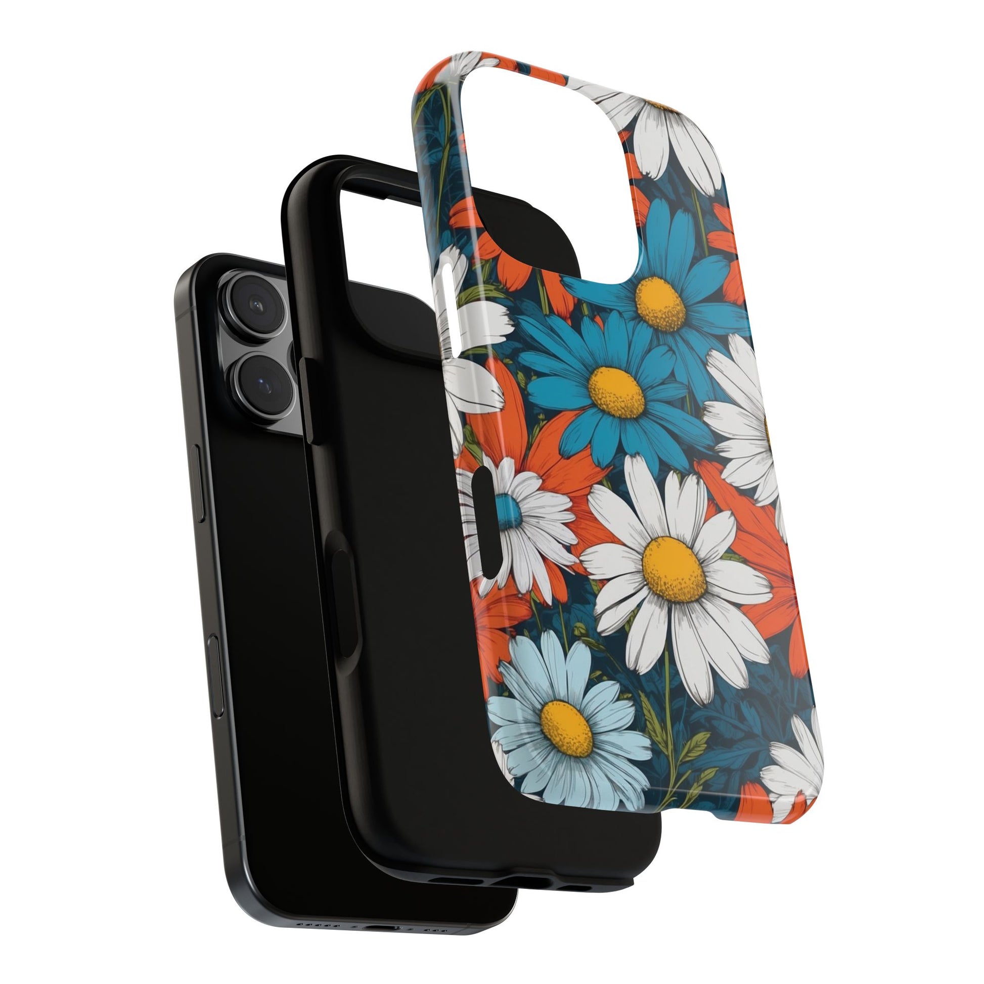 Phone Case - Pop Art Daisies Illustration ’Red & Blue’ Phone Case