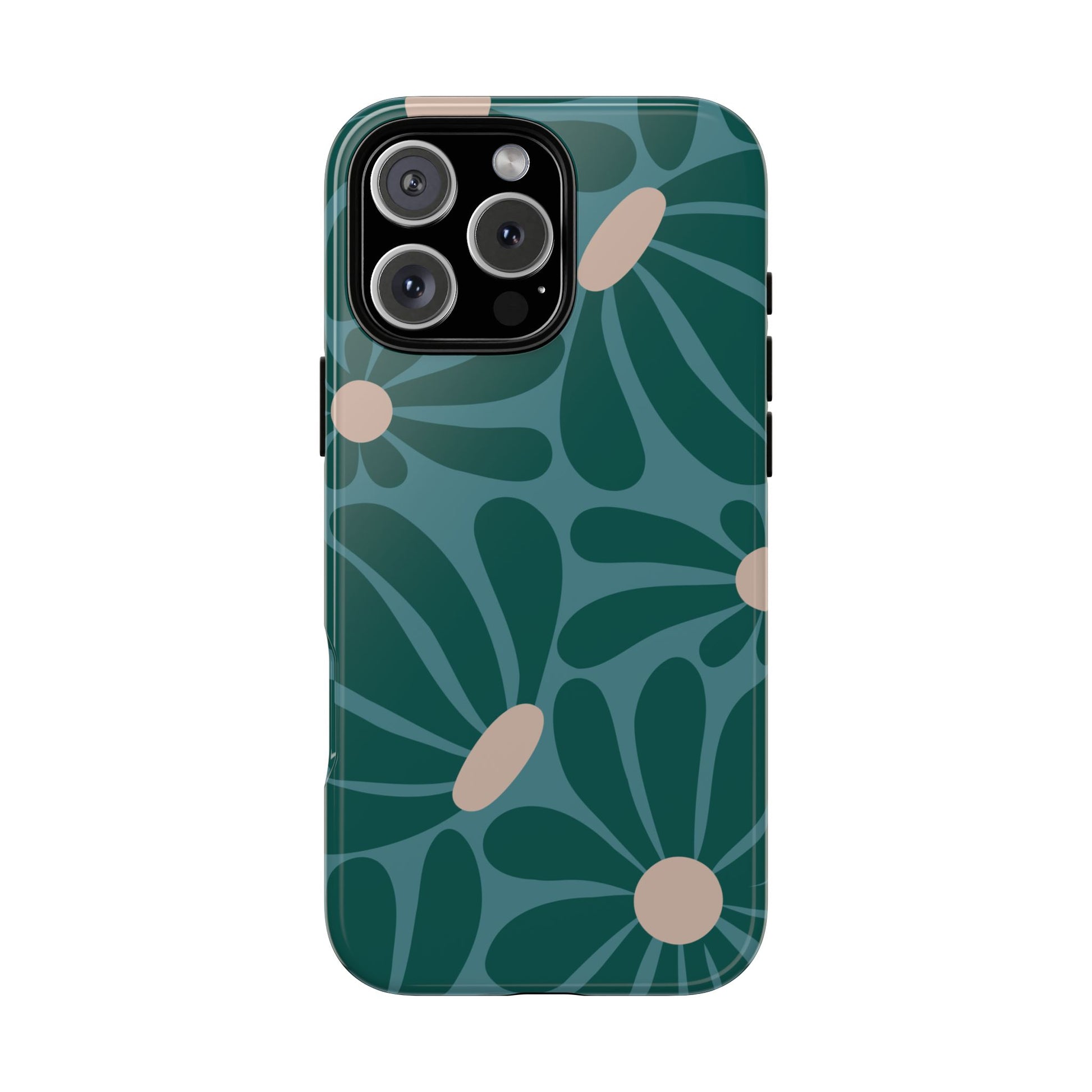 Retro Turquoise Daisy Pattern Phone Case - Green Phone Case - iPhone 16 Pro Max / Glossy