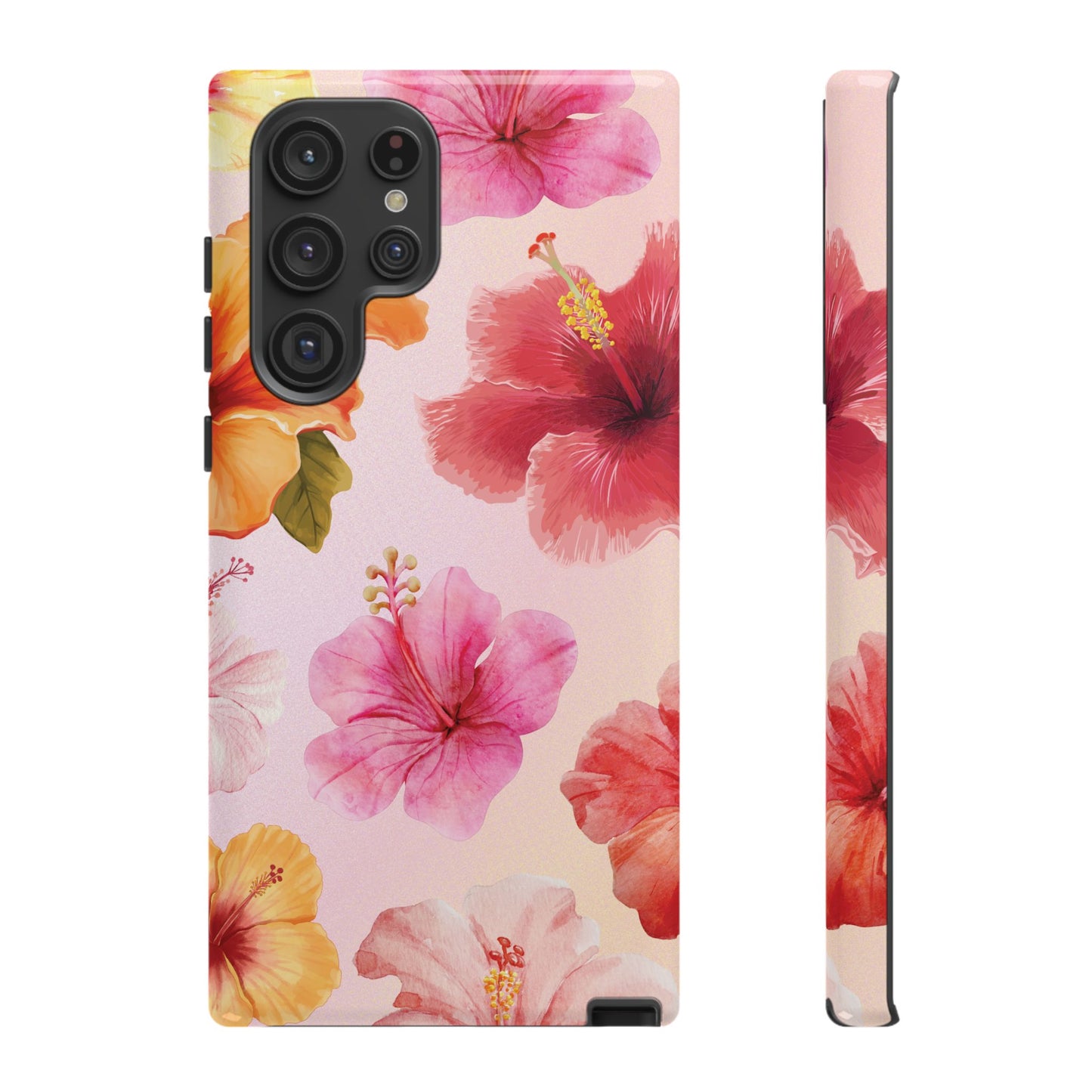 Samsung Galaxy S22 Ultra / Glossy Phone Case - ’Pink Hibiscus Pattern #2’ Phone Case