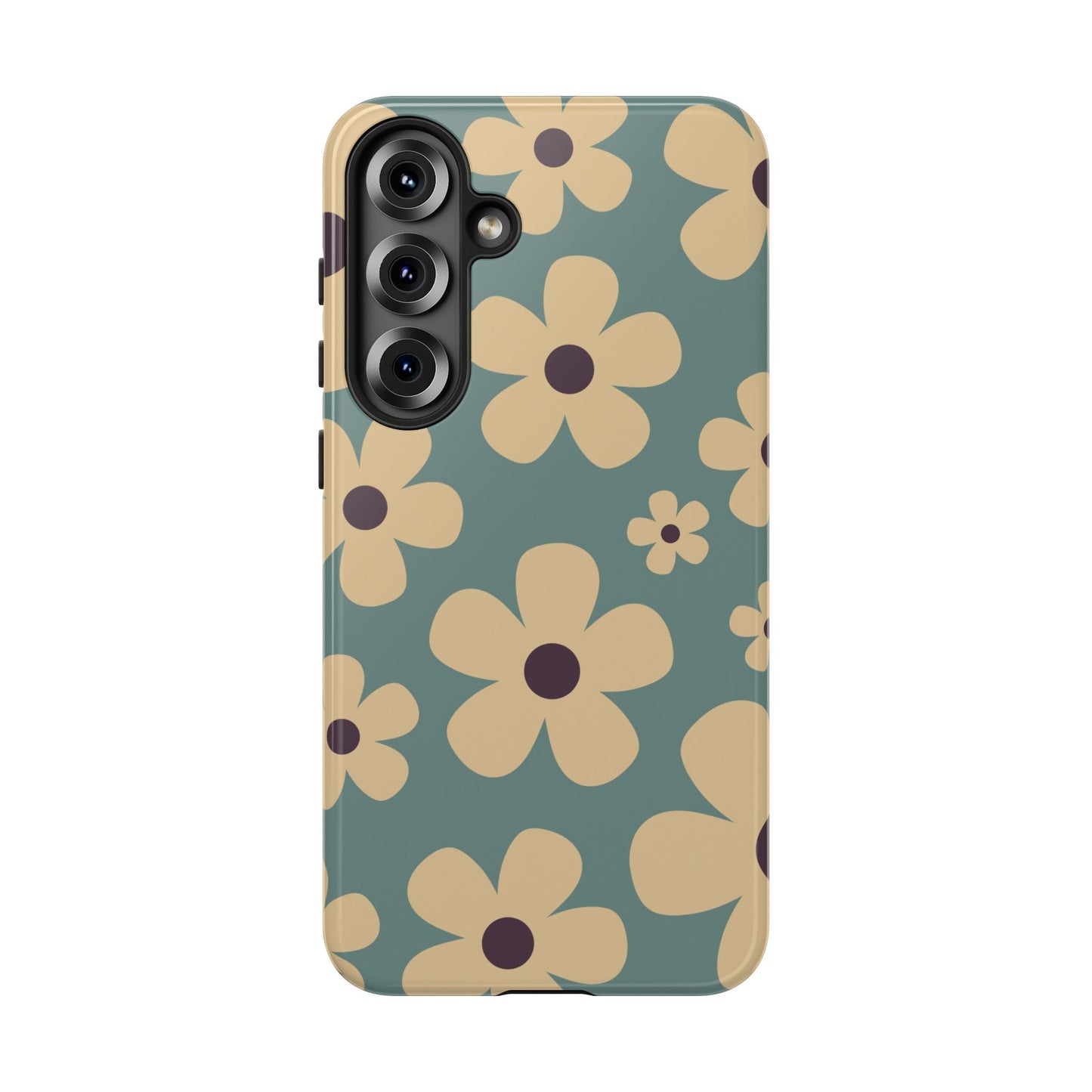 Samsung Galaxy S25 Plus / Glossy Phone Case - Cute Blue & Cream Daisy Pattern Phone Case