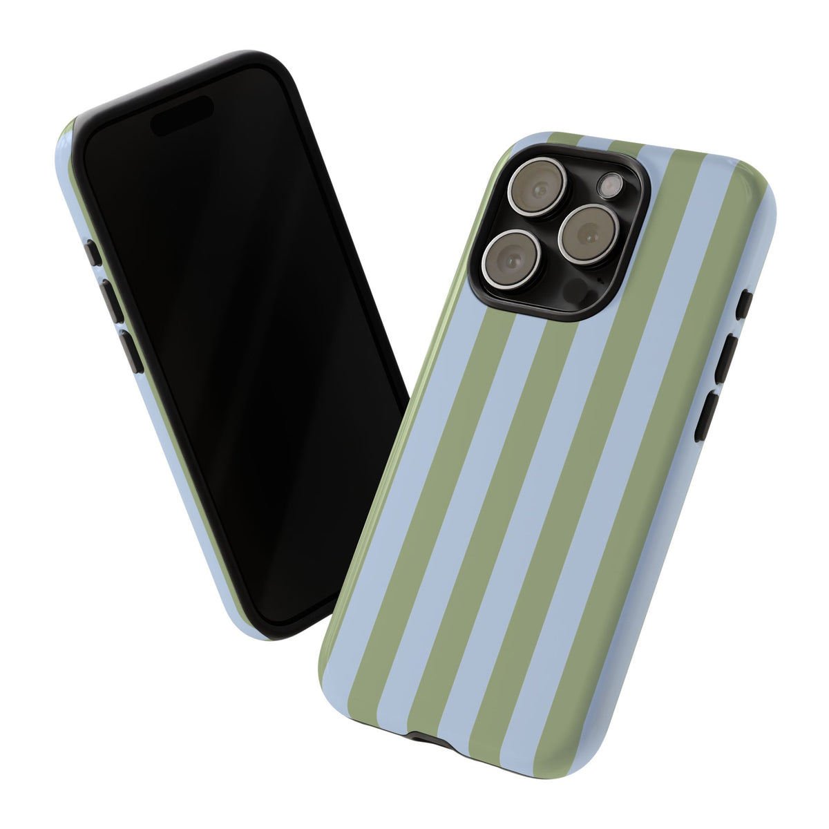 Trendy Ice Blue & Green Stripe Pattern Phone Case - Blue Phone Case