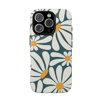 iPhone 16 Pro / Glossy Phone Case - Retro Blue Daisy Pattern Phone Case