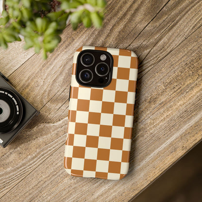 Orange & White Checked Pattern Phone Case - Orange Phone Case