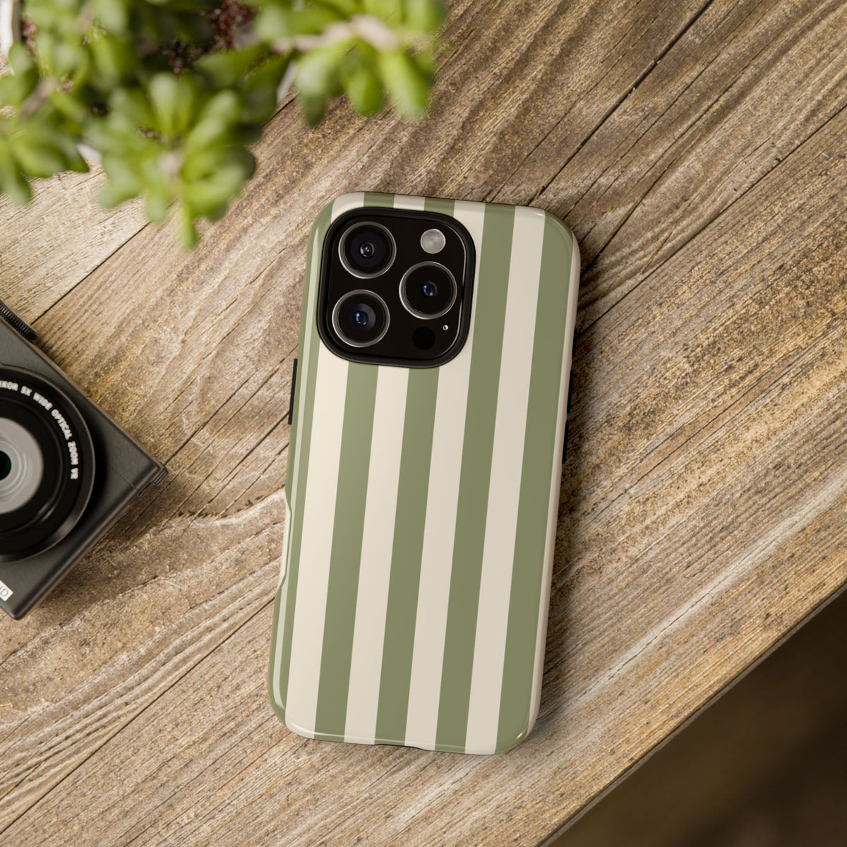 Olive & Beige Stripe Pattern Phone Case - Green Phone Case