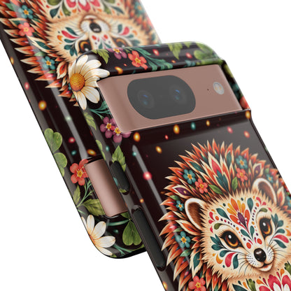 Vibrant Terracotta and Teal Calavera Hedgehog Phone Case - Multicolor Phone Case