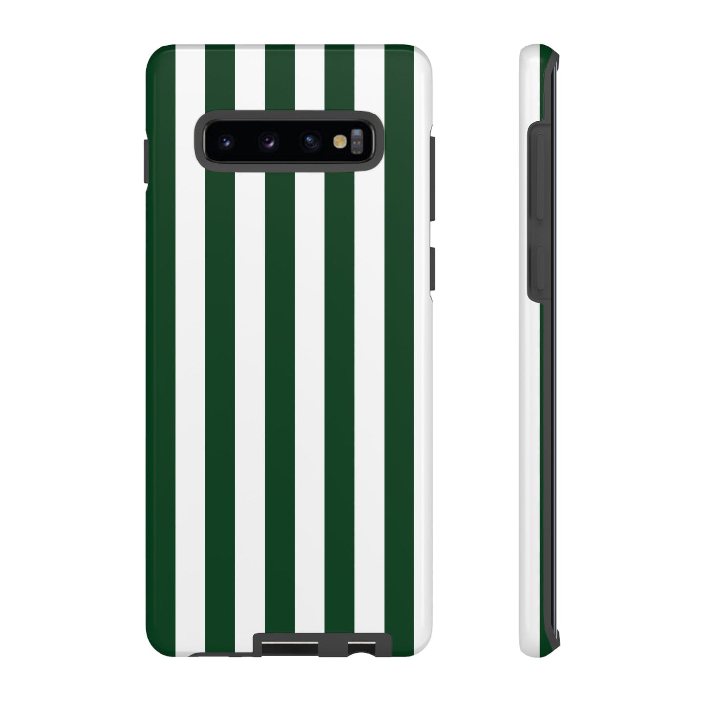 Samsung Galaxy S10 Plus / Glossy Phone Case - Simple Dark Green & White Stripe Pattern Phone Case