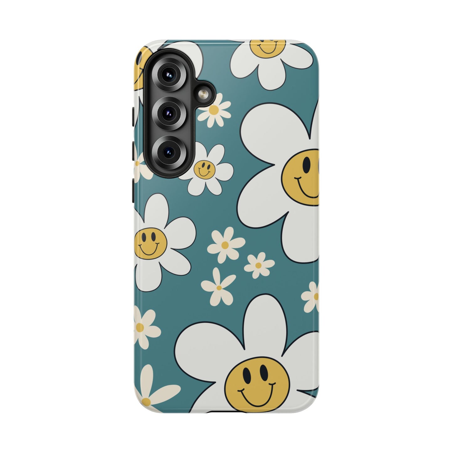 Fun Retro Daisy Pattern with Light Blue Background Phone Case - Blue Phone Case - Samsung Galaxy S25 Plus / Glossy