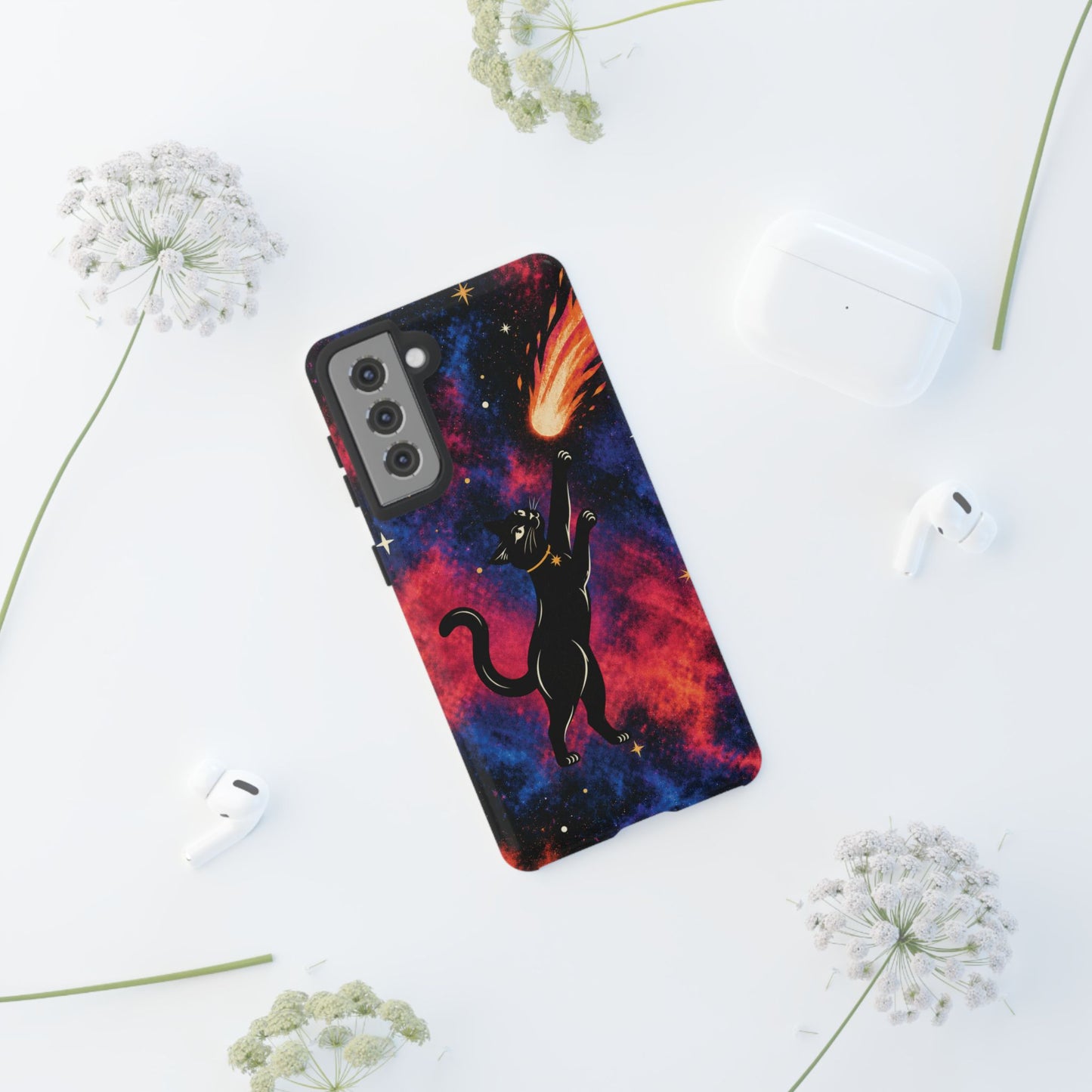 Whimsical Multicolour Celestial Black Cat Phone Case