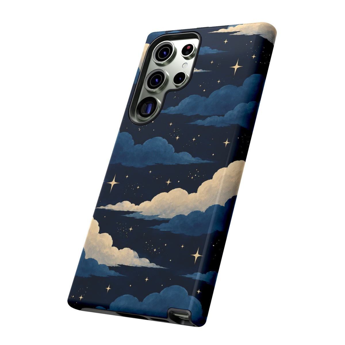 Illustrated Navy Blue Clouds & Stars Phone Case