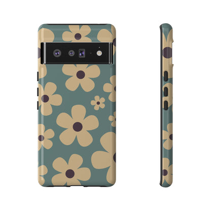 Google Pixel 6 Pro / Glossy Phone Case - Cute Blue & Cream Daisy Pattern Phone Case