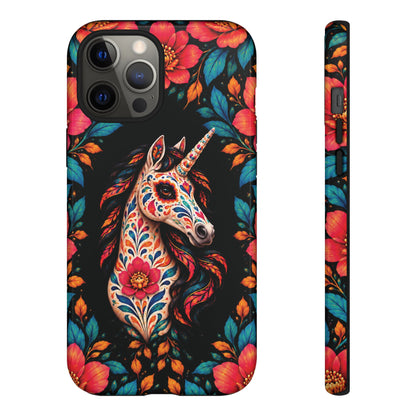 Elegant Pink and Turquoise Calavera Unicorn Phone Case - Phone Case - iPhone 12 Pro Max / Glossy