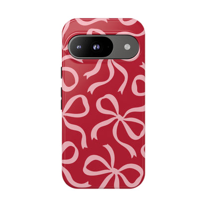 Bold Raspberry Red and Blush Pink Bow Pattern Phone Case