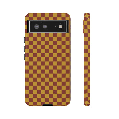 Google Pixel 6 / Glossy Phone Case - Trendy Mustard & Burgandy Small Checked Pattern Phone Case