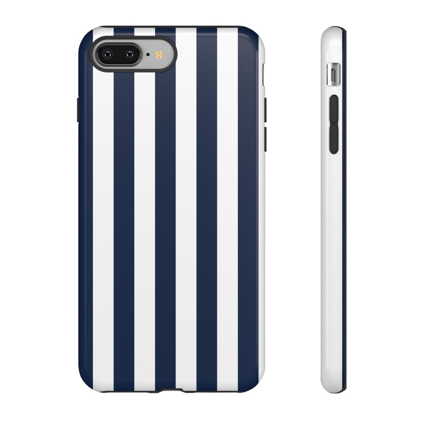 iPhone 8 Plus / Glossy Phone Case - Simple Dark Blue & White Stripe Pattern Phone Case